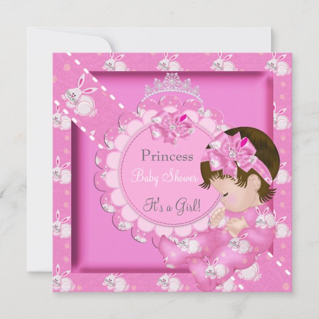 Invitación Chica de Princesas Baby Shower Pink Cute Bunnies (Anverso)