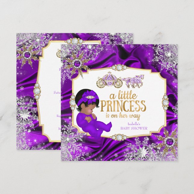 Invitación Chica de princesas mágicas Baby Shower morado (Anverso / Reverso)