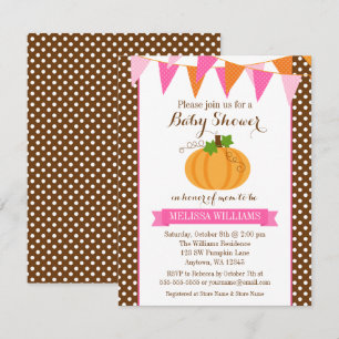 Invitación Chica de pumpkin Polka Bunt Cae Baby Shower