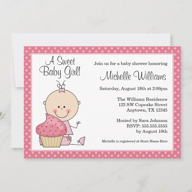 Invitación Chica de punto rosado de polka dulce Baby Shower (Anverso)