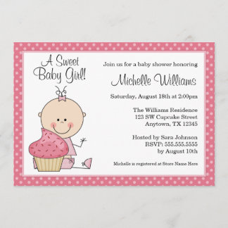 Invitación Chica de punto rosado de polka dulce Baby Shower