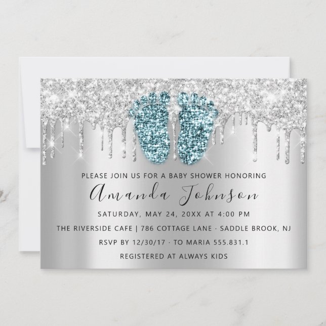Invitación Chica de Purpurina de  de goteo de Baby Shower (Anverso)