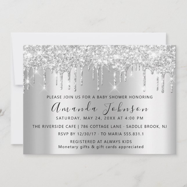 Invitación Chica de Purpurina de  de goteo de Baby Shower (Anverso)