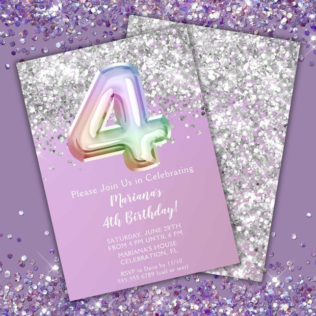 Invitación Chica de Purpurina de espuma arcoiris cuarto Fiest (Subido por el creador)