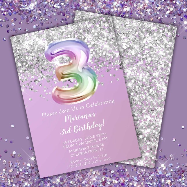 Invitación Chica de Purpurina de espuma arcoiris Fiesta de cu (Subido por el creador)