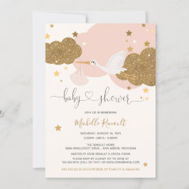 Invitación Chica de Purpurina de guiños y oro Baby Shower