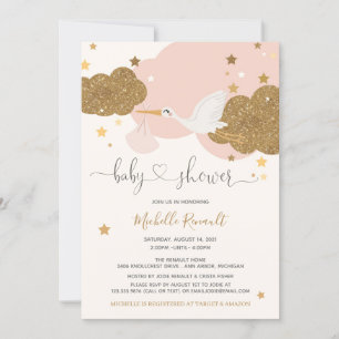 Invitación Chica de Purpurina de guiños y oro Baby Shower