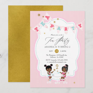 Invitación Chica de Purpurina rosado y dorado Fiesta de té de