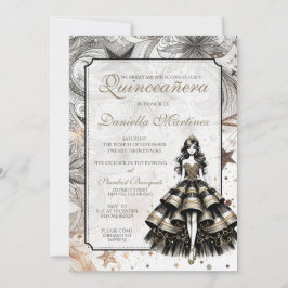 Invitación Chica de Quinceañera de Oro y Negro