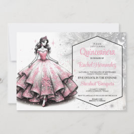 Invitación Chica de Quinceañera Rosa y Plata