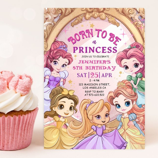 Invitación chica de quinto cumpleaños "Nacido para ser prince (Subido por el creador)