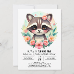 Invitación Chica de Raccoon Forestal Encantado Cumpleaños