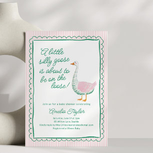 Invitación Chica de raya rosa de ganso tonto Baby Shower capr