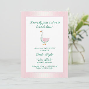 Invitación Chica de raya rosa Silly Goose Baby Shower Preppy