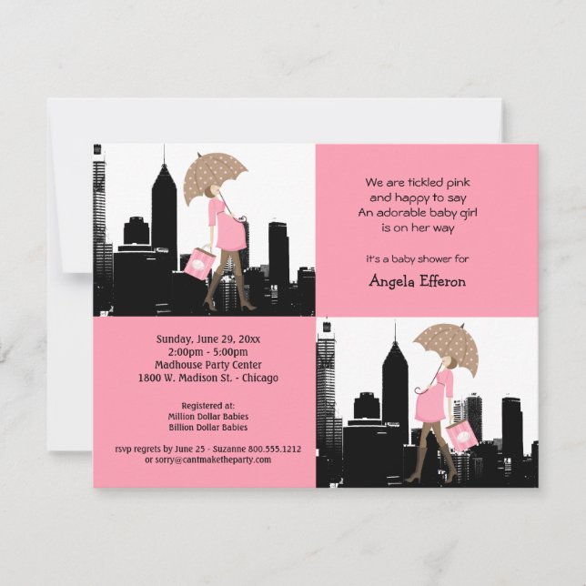 Invitación Chica De Recién nacido En La Ciudad De Baby Shower (Anverso)