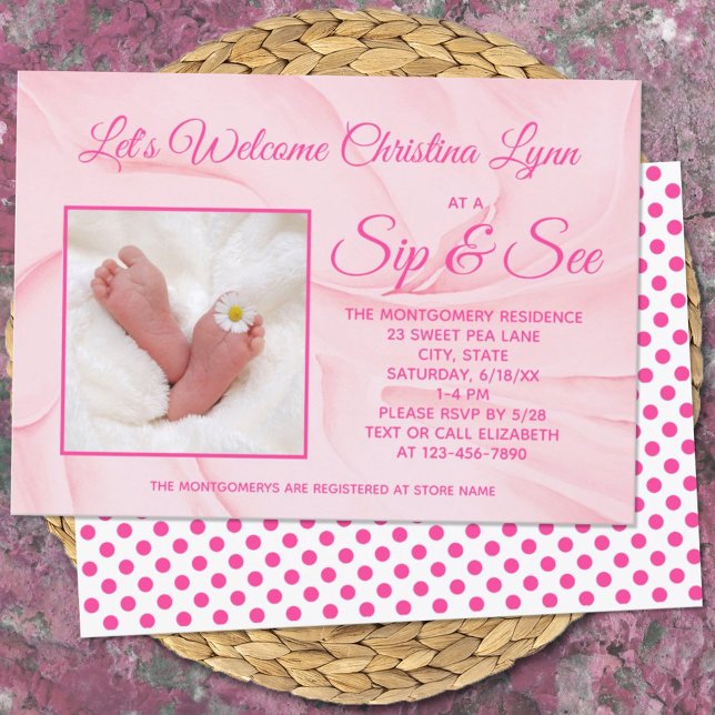 Invitación Chica de recién nacido Fiesta Creamy Pink "Sip and (Subido por el creador)