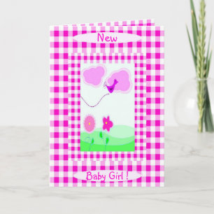 Invitación Chica de Recién nacido Rosa Vichy