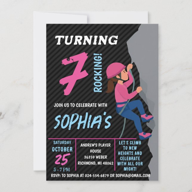 Invitación Chica de roca editable cumpleaños fiesta de escala (Anverso)