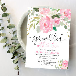 Invitación Chica de rociado de bebé floral de color rosa y do