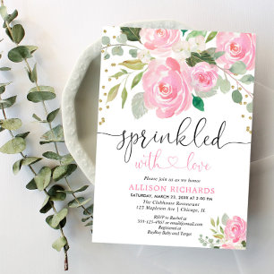 Invitación Chica de rociado de bebé floral de color rosa y do