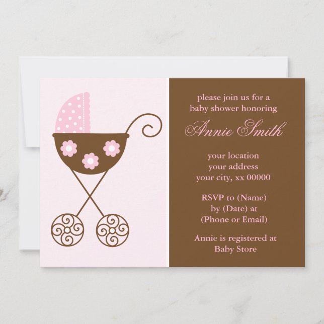 Invitación Chica de rodillos rosados Baby Shower (Anverso)