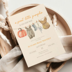 Invitación Chica de ropa de calabaza pequeña caída Baby Showe