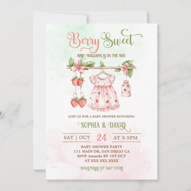 Invitación Chica de ropa de fresa de Boho Baby Shower (Anverso)