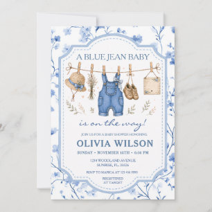 Invitación Chica de Ropa Floral de Mezclilla para Baby Shower