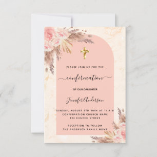 Invitación Chica de rosa de mármol de pampas de confirmación