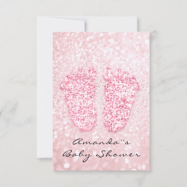 Invitación Chica de rosa rosado de los pies Baby Shower Purpu (Reverso)
