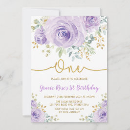 Invitación Chica de Rosas de Purple Lavender Fiesta de cumple