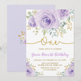 Invitación Chica de Rosas de Purple Lavender Fiesta de cumple