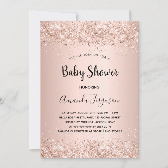 Invitación chica de rubor para rosa de oro de Baby Shower (Anverso)