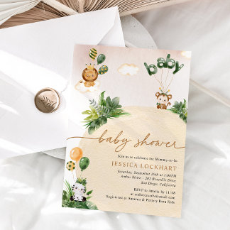 Invitación Chica de Safari de Animales Unidos Baby Shower