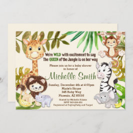 Invitación Chica de Safari de la Selva Reina de Baby Shower