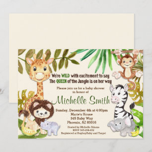 Invitación Chica de Safari de la Selva Reina de Baby Shower