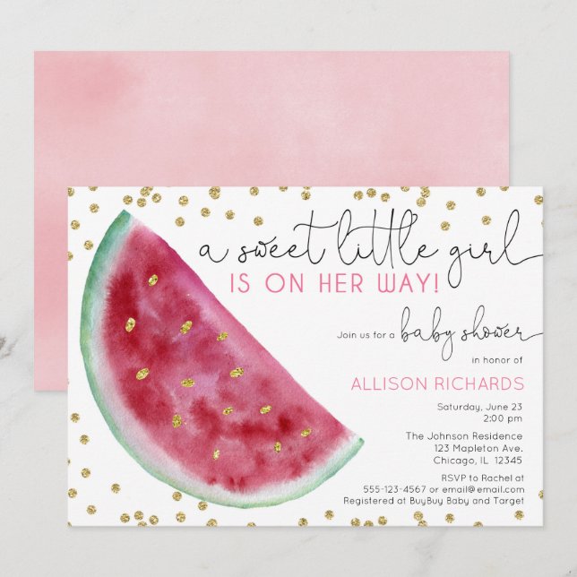 Invitación Chica de sandía bebé ducha niña dulce (Anverso / Reverso)