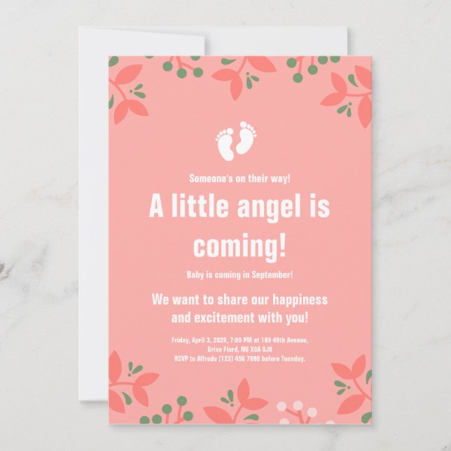 Invitación Chica de setiembre rosado Floral Baby Shower (Anverso)