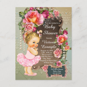 Invitación Chica de Shower de Bebé con Tutú de Perla y Rosa R