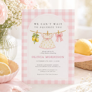 Invitación Chica de Shower de Bebé de Cuadrillé Rosa de Limón