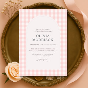 Invitación Chica de Shower de Bebé de Cuadros Rosados