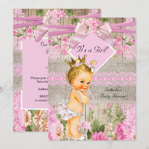 Invitación Chica de Shower de Bebé Rosa Rústico Madera Arpill