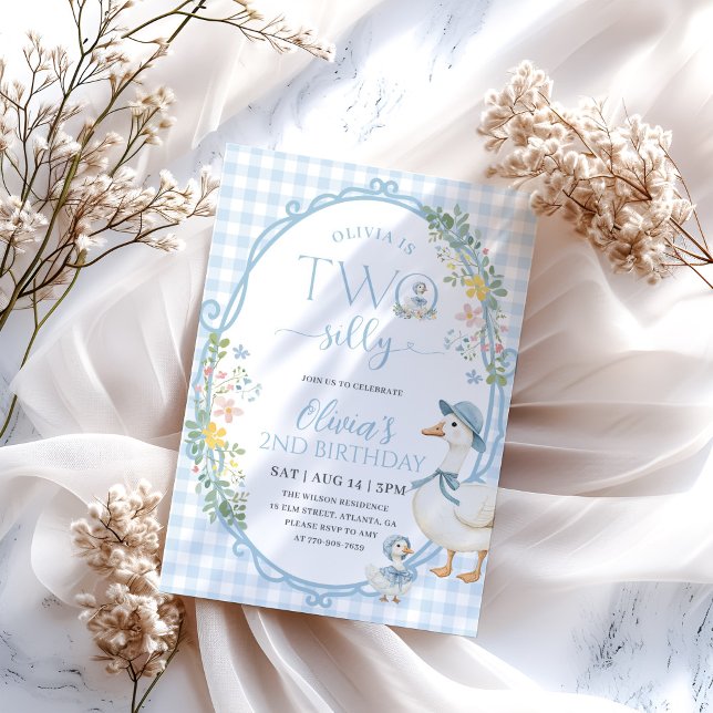 Invitación Chica de Silly Goose 2 cumpleaños Blue Gingham (Subido por el creador)