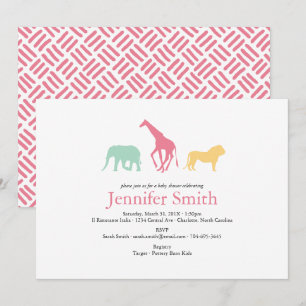 Invitación Chica de silueta de Safari Animal Simple Baby Show