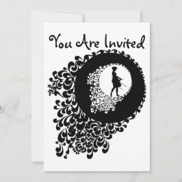Invitación Chica de silueta decorativa en blanco y negro