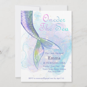 Invitación Chica de Sirenas Primer Cumpleaños El Fiesta del M