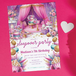 Invitación Chica de Sleepover Cumpleaños Pastel Oro Púrpura R
