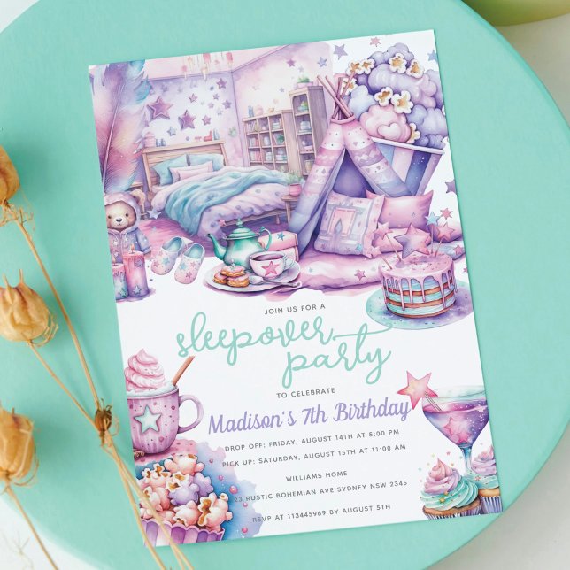 Invitación Chica de Sleepover Fiesta de cumpleaños Pastel Fun (Subido por el creador)