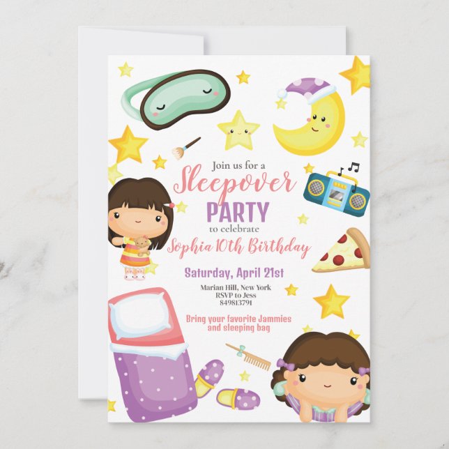 Invitación Chica de Sleepover Fiesta de sueño Cumpleaños (Anverso)