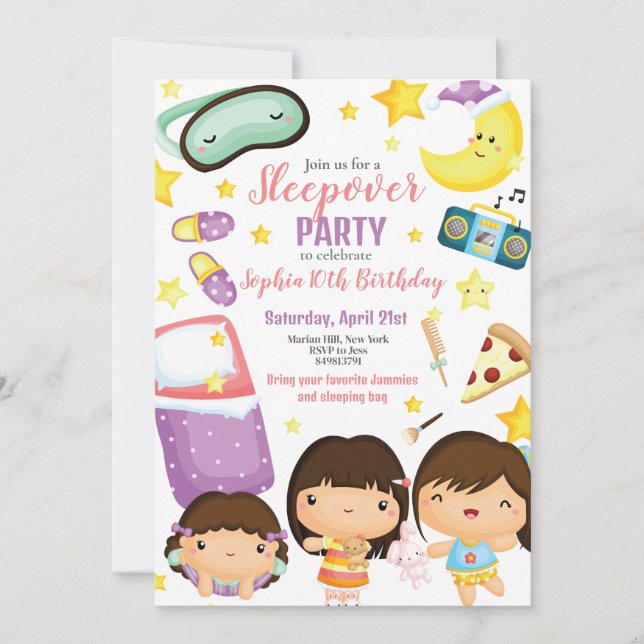 Invitación Chica de Sleepover Fiesta de sueño Cumpleaños (Anverso)